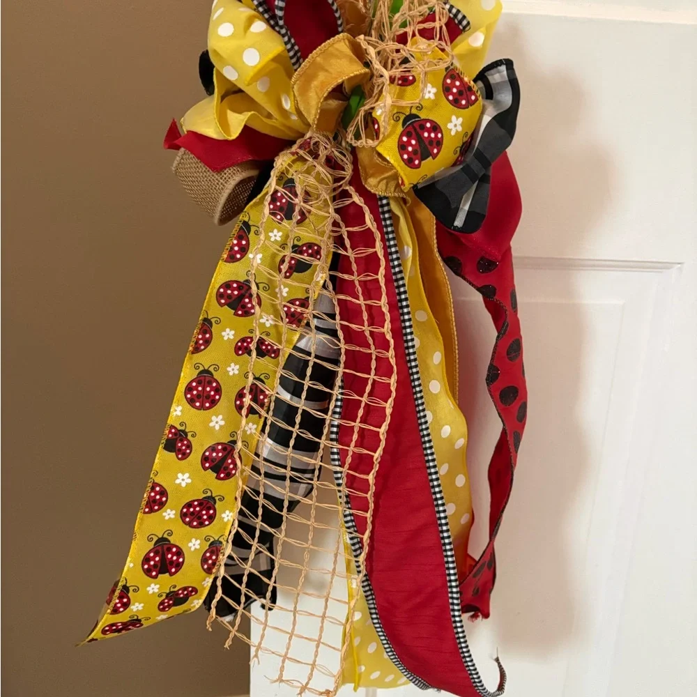 Colorful Sunflower and Ladybug Garden Flag, Doormat and Bow Set - Picture 2 of 4